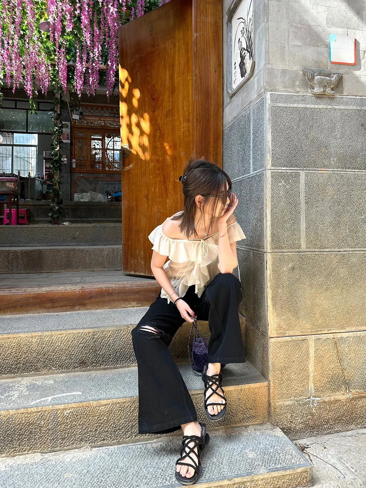 

Ele Fighter Fly Ice Sugar Women's irt Summer New Design Sensation Small Cro Lace Trim e Top Faionable Blouse