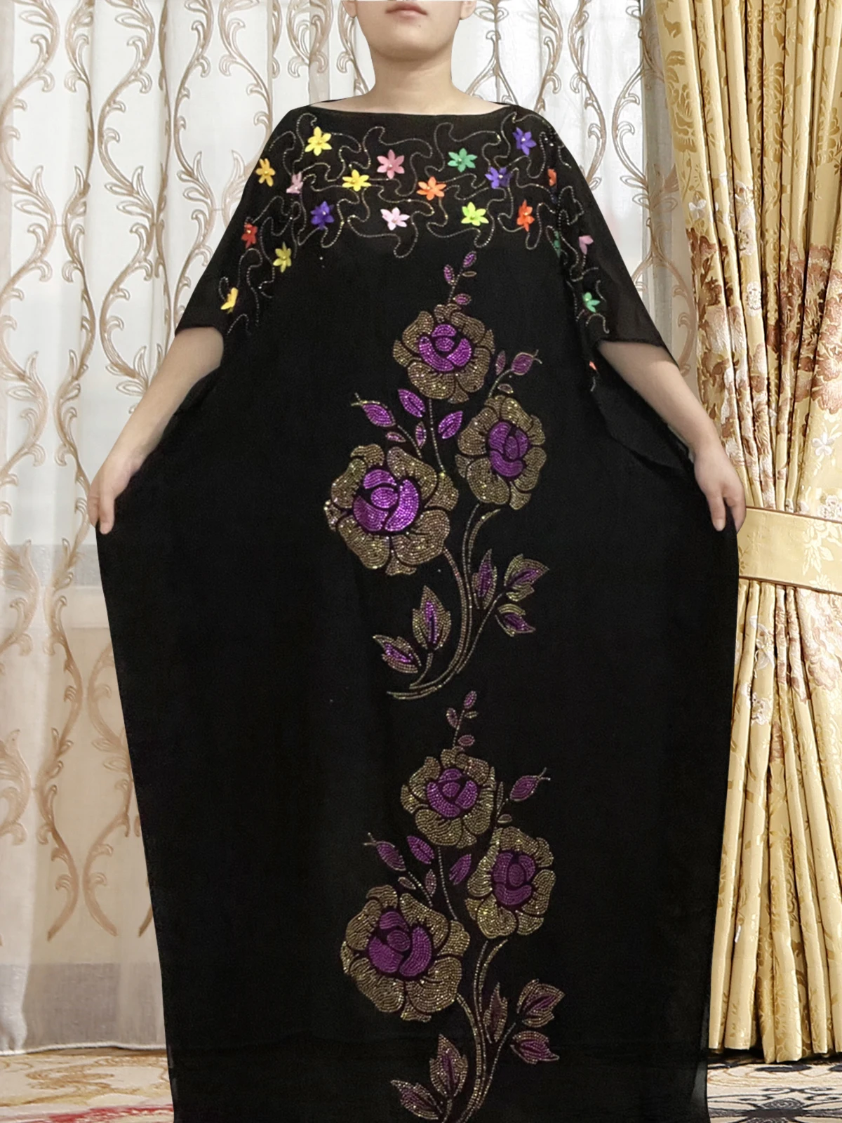 Abayas For Women Dubai 2022 Summer Short SLeeves Applique Embroider Flower Robe Femme Musulmane Arabic Islam Caftan Marocain