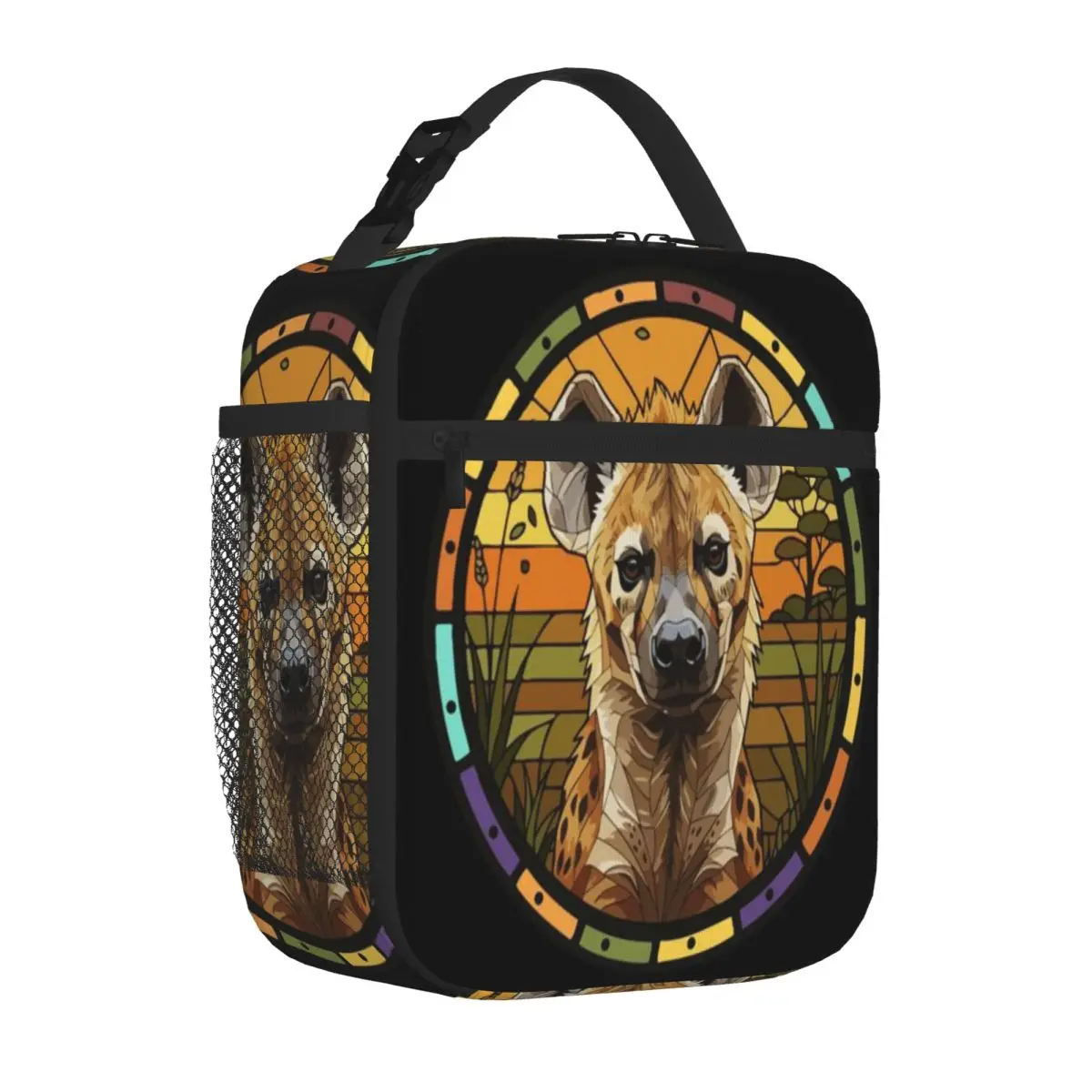 Bestselling Hyena Stained Glass Art African Safari Wildlife Compact Style Meal Prep Bag Mountain Trip Insulated Lunch Bag