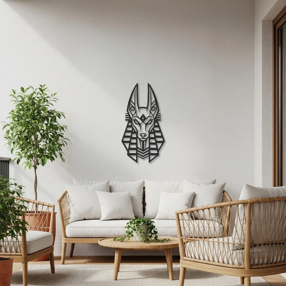 CIFBUY Wrought Iron Metal Wall Art Geometric Anubis Egyptian God Sculpture For Home Decor Mythology Hanging Accent