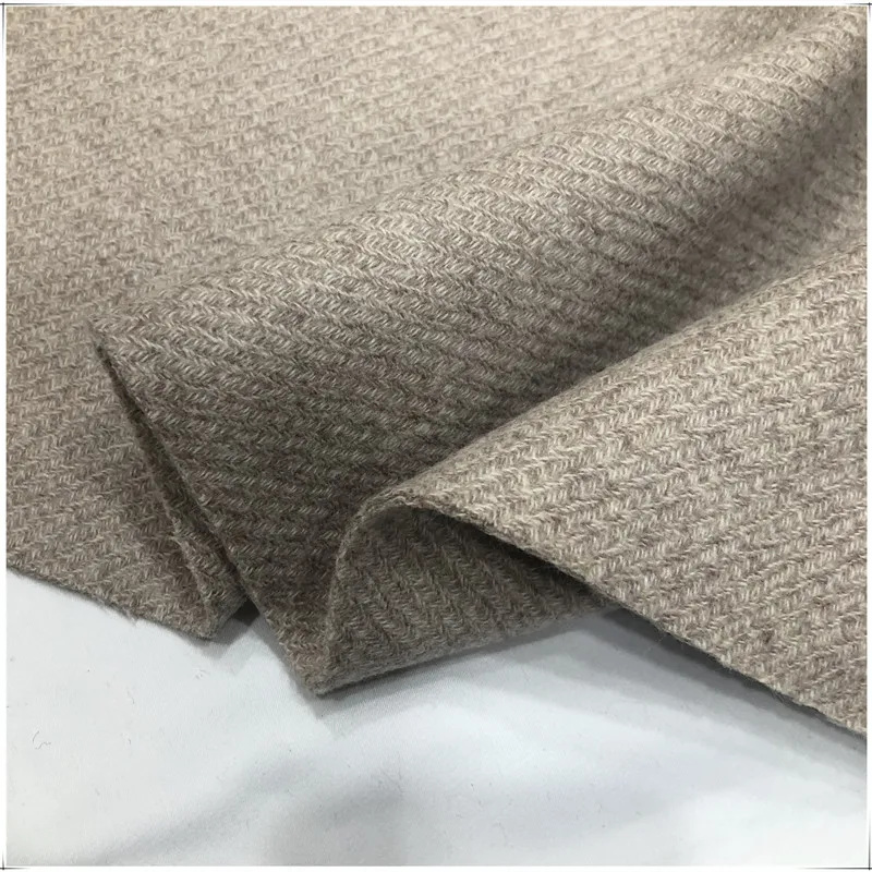 High Quality Autumn and Winter White Twill Double-Sided Wool Overcoat Fabric Solid Color Wheat Woolen High-End Clothing