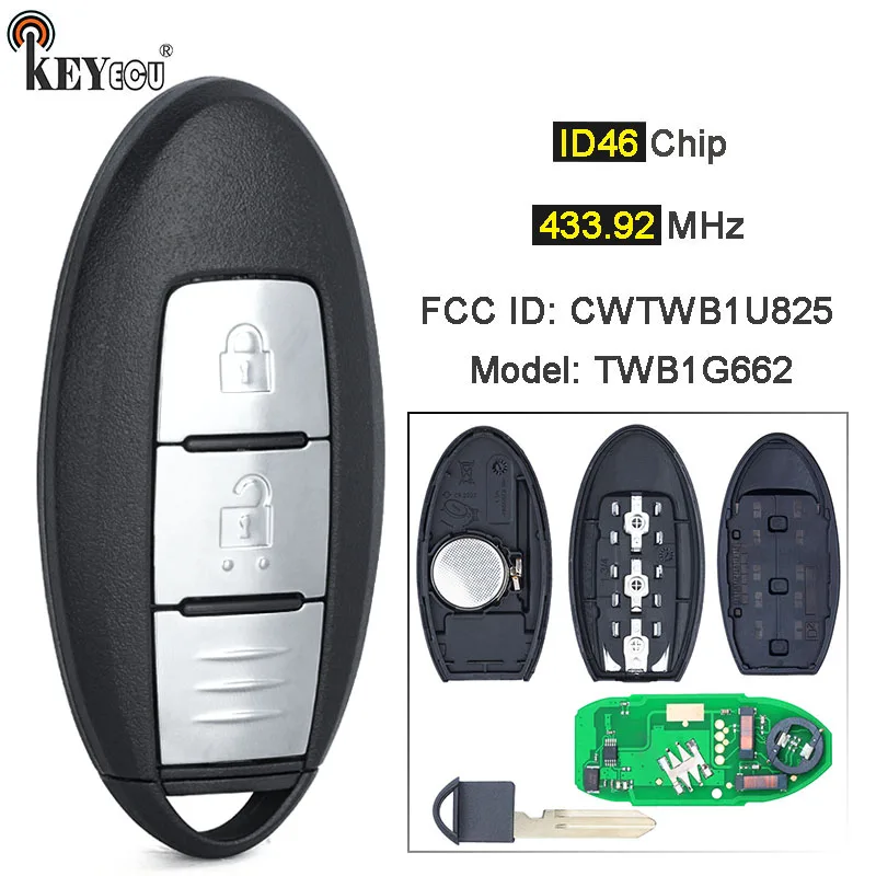 

KEYECU 433.92MHz ID46 Chip TWB1G662 CWTWB1U825 Smart Remote Key Fob for Nissan Micra Juke Sentra Patrol Note Navara Tiida