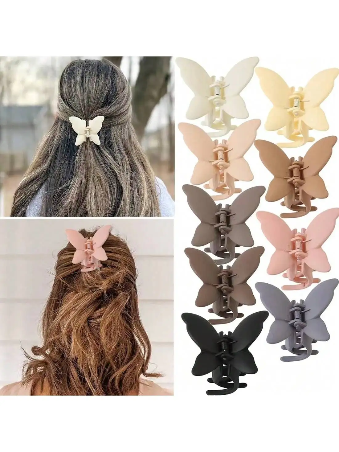 9 Women\'s new solid color frosted spray paint butterfly personality fashion claw clip back head hair claw clip