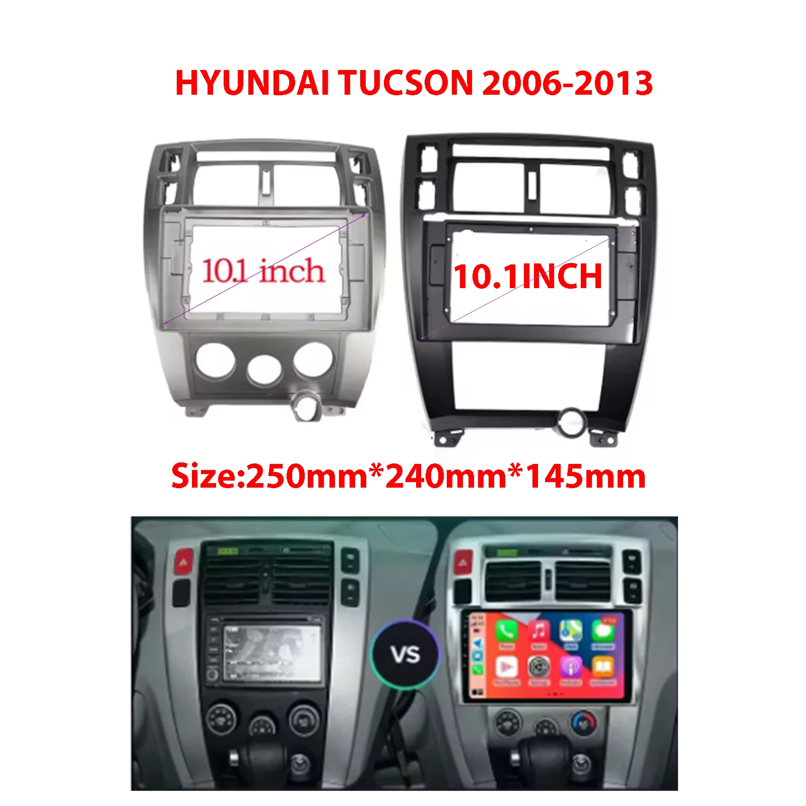 

10.1inch 2 Din HYUNDAI TUCSON 2006-2013 2 Din Radio Player DVD Frame Audio Fitting Adaptor Dash Trim Kits Facia Panel