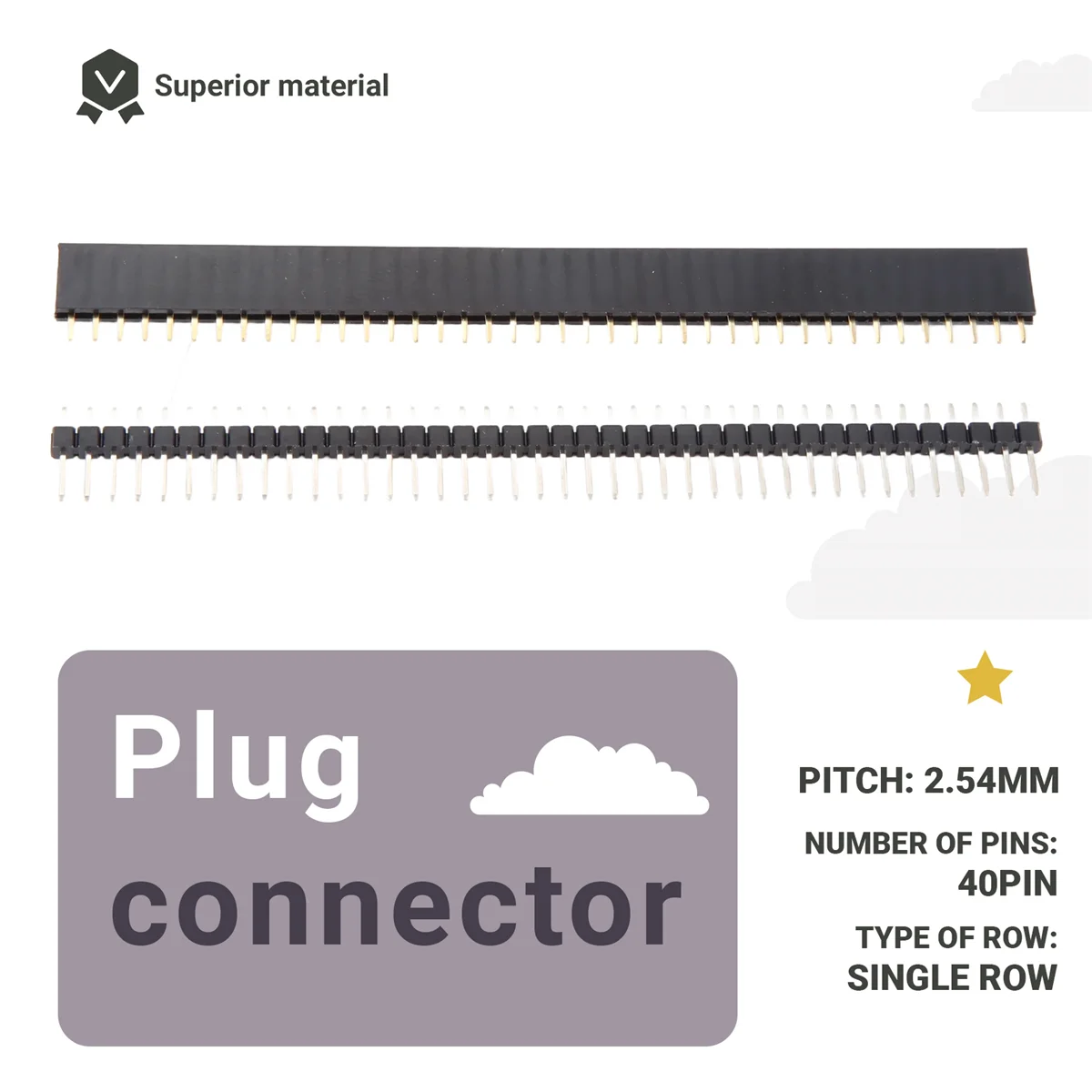 connector 30 Pcs 40 Pin 2.54mm Male & Female Pin headers Plug connector for Prototype Shield