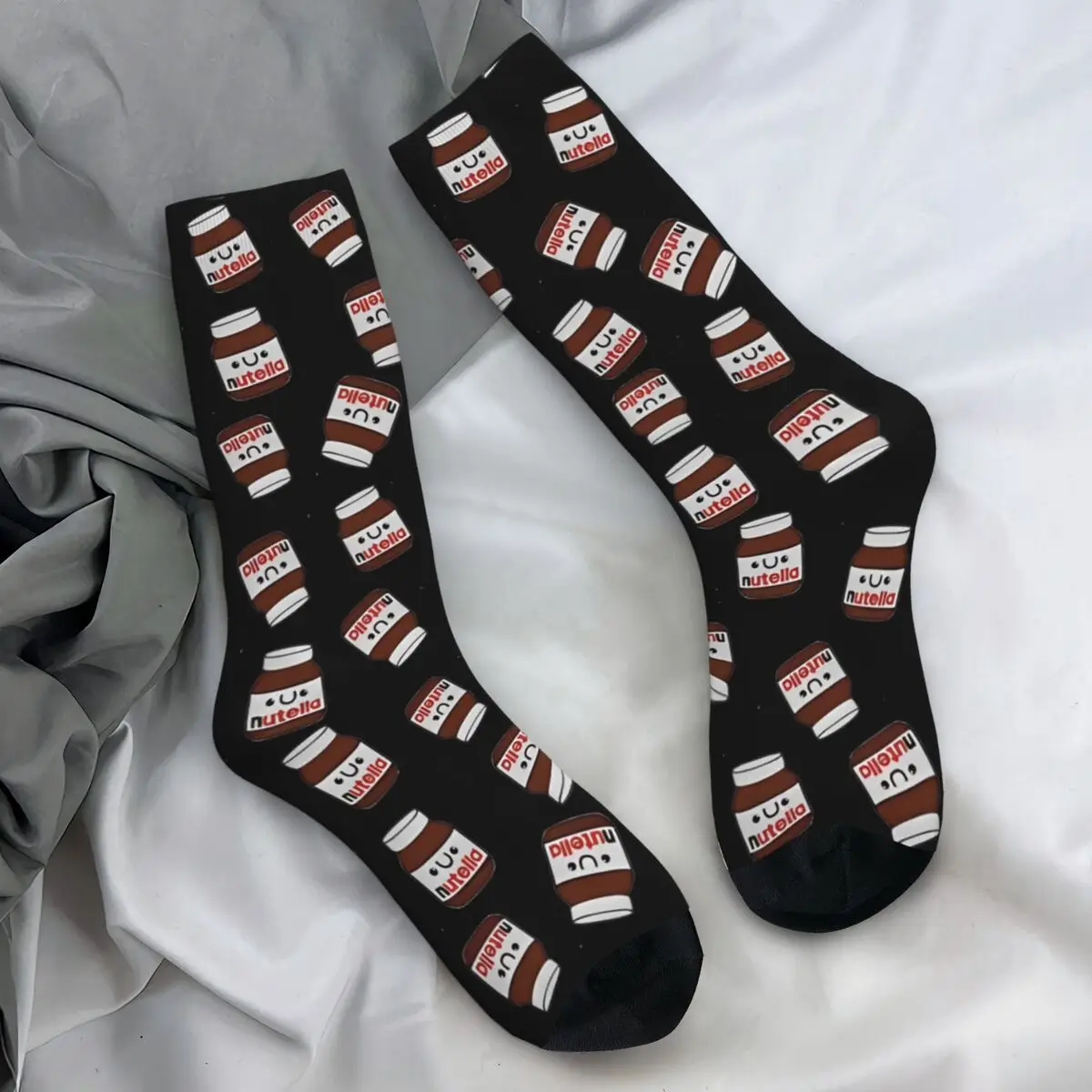 Nutella Chocolate Jar Socks Trendy Stockings Unisex Men Breathable Cycling Socks Winter Printed Non Skid Socks