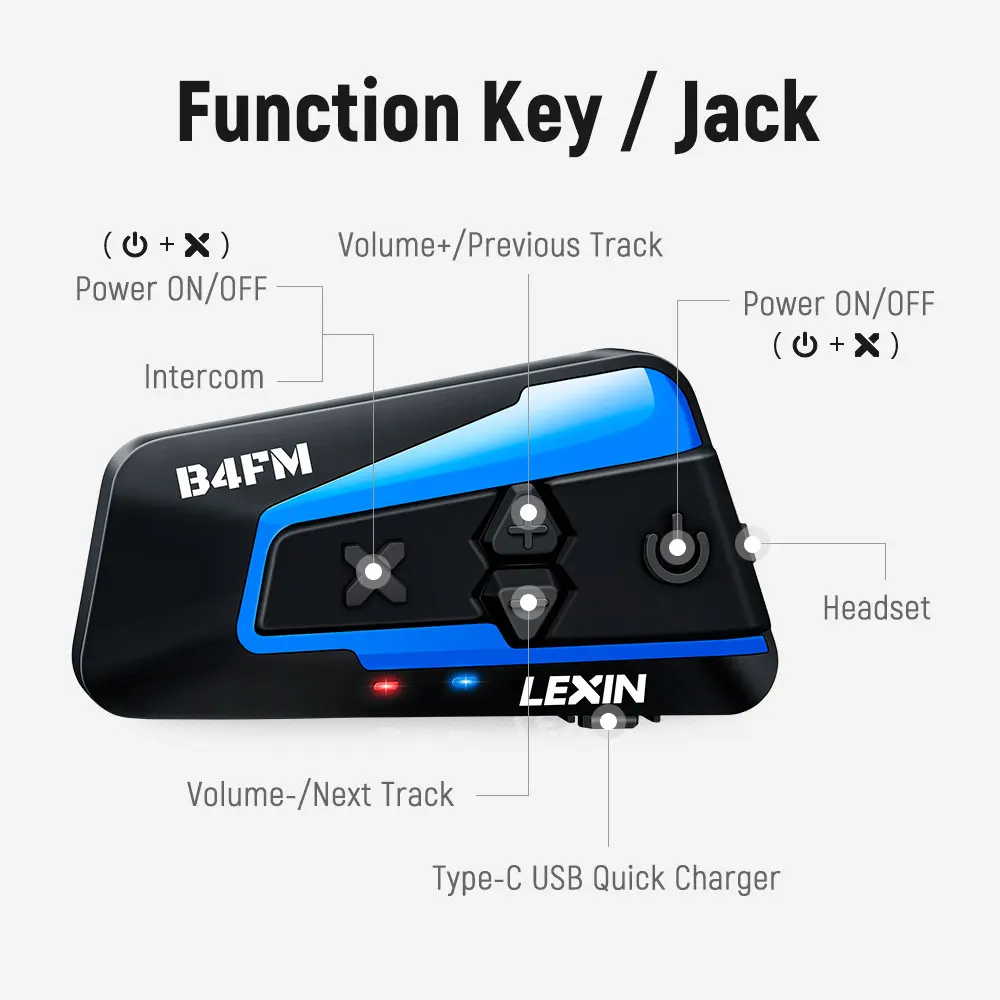 Lexin B4FM-X Bluetooth Motorcycle Intercom Helmet Headsets,BT 5.0