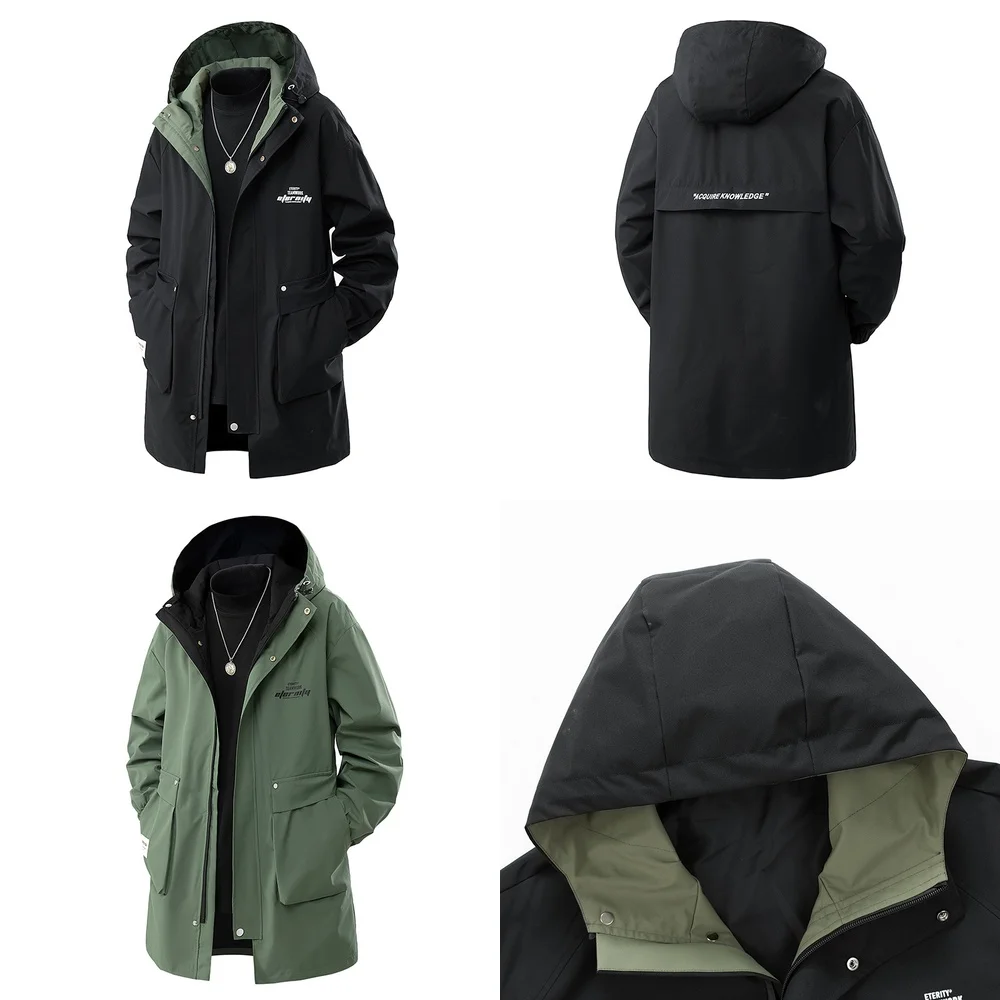 

Windbreaker Jacket Men's Loose Medium Long Hooded Casual Coat Stylish Windbreaker Jacket for Spring Autumn