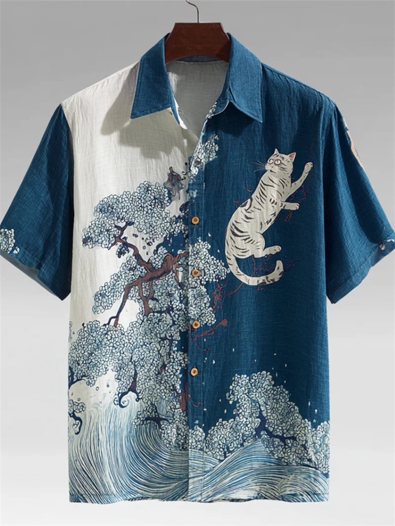 

Men's Casual Fashion 3D Animal Printed Beachfront Men's Top Linen Shirt New Hawaiian Fashion Short Sleeve Shirt