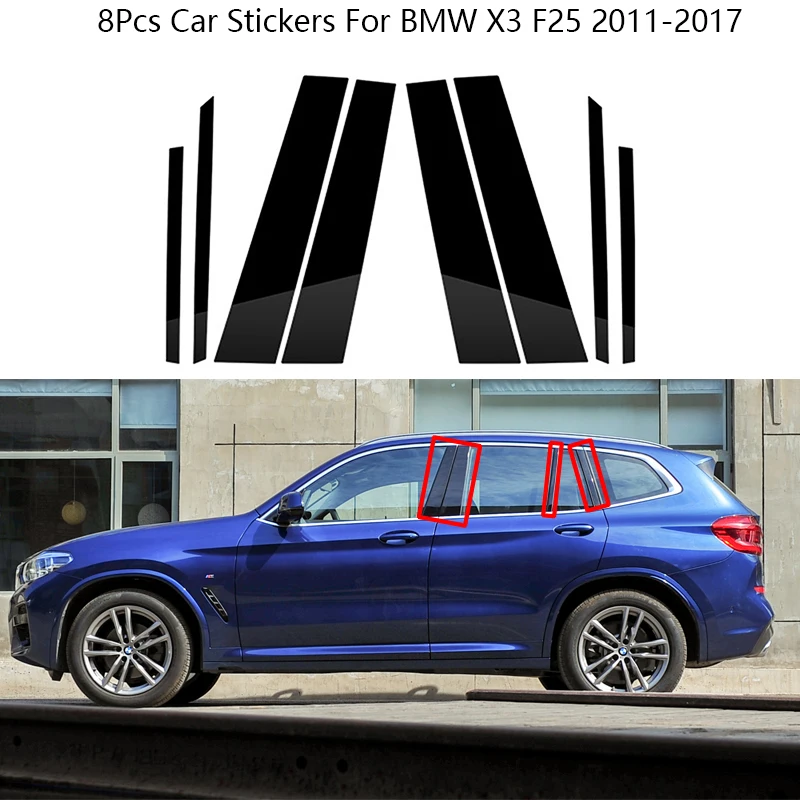 

8Pcs Black Carbon Fiber Window Pillar Posts Stickers For BMW X3 F25 2011-2017 Door Trim Decal Covers Car Styling Accessories