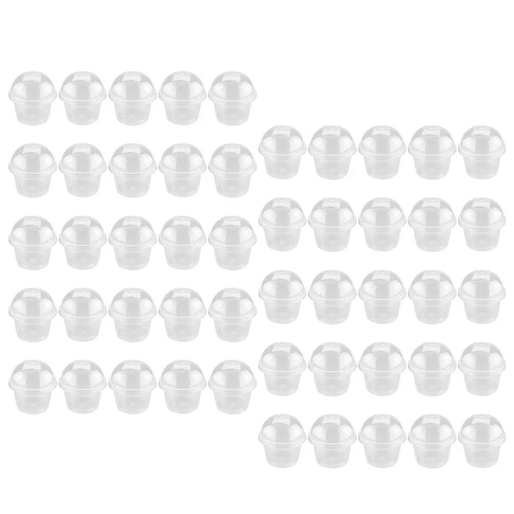 

100 Sets Dessert Packaging Cup Plastic Ice Cream Bowls Cups with Lids Dome Flowerpot Clear Guiling Jelly