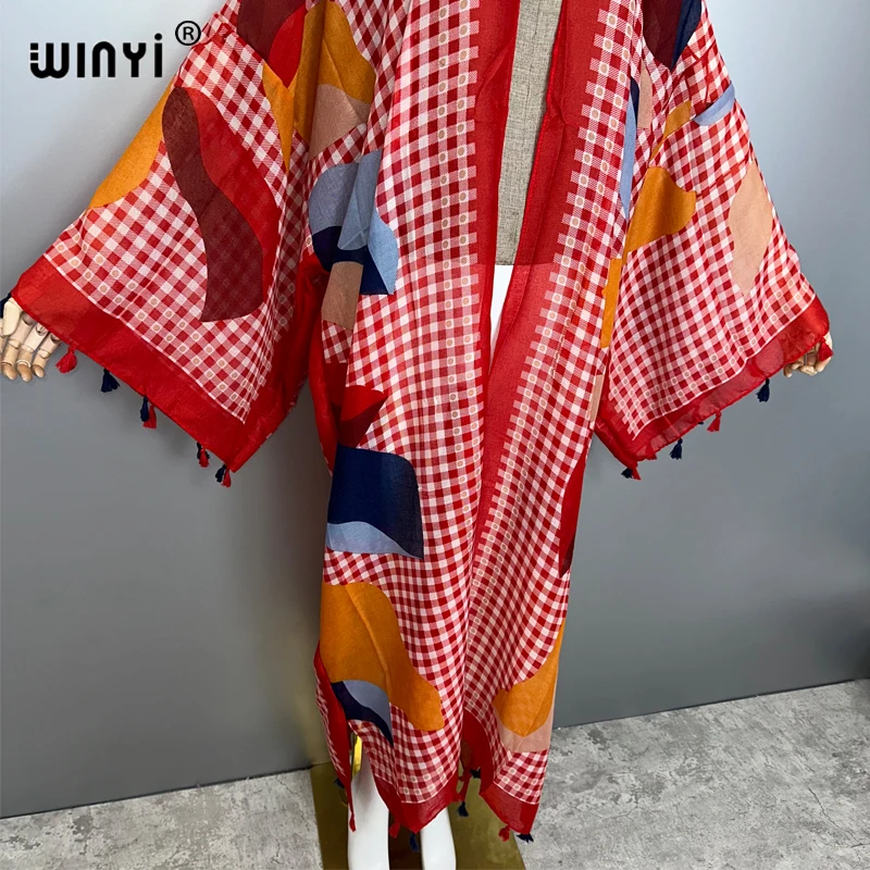 WINYI summer outfit kimono africa boho print beach cover up muslim dress cardigans beach wear women abaya dubai luxury kaftan