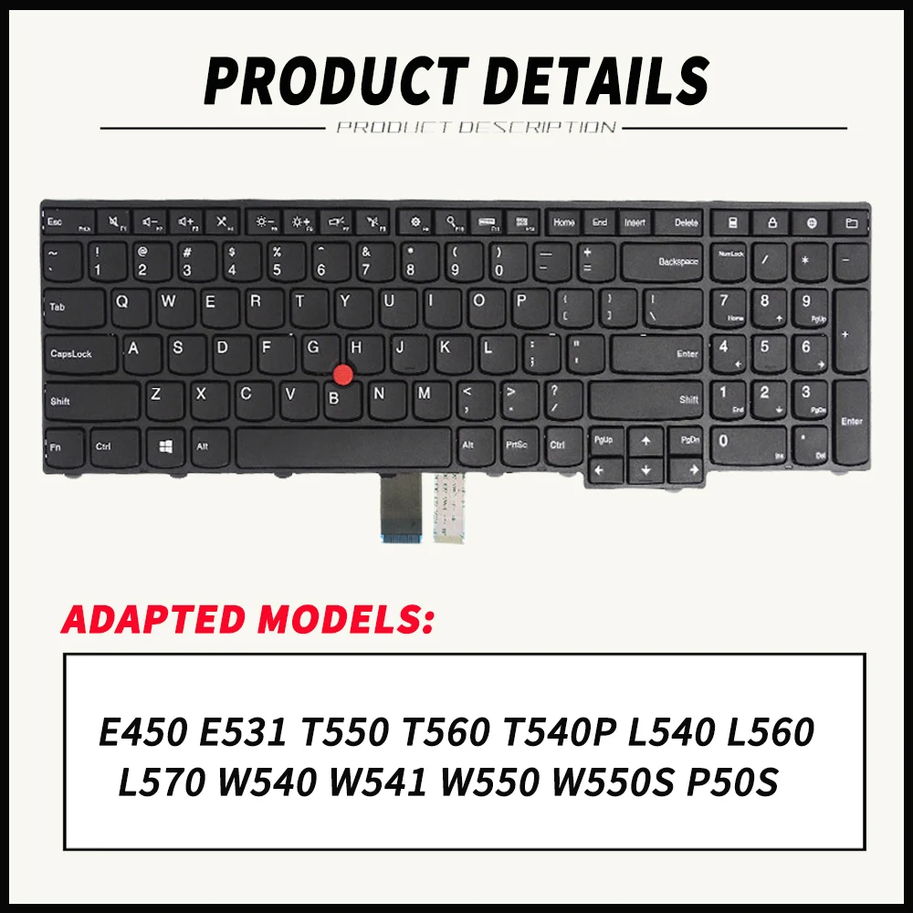 Laptop Replacement Keyboard for Lenovo ThinkPad T550 T560 T540 T540P L540 L560 L570 W540 W541 P50S US/RU/BR/KR/FR Layout