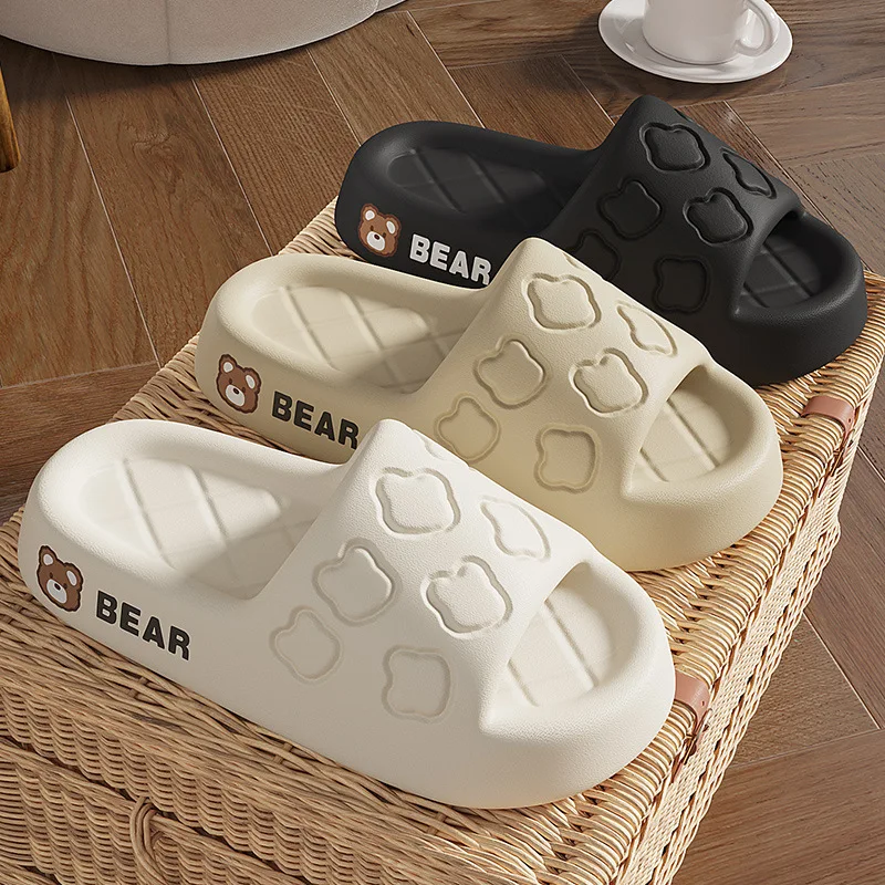 Pallene Thick Bottom Printing Slippers Women Cute Cartoon Bear Home Sandals Indoor EVA Soft Bathroom Slides Couple Beach Shoes