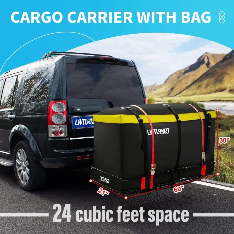 60"X21.6"X6" Hitch Cargo Carrier with Waterproof Cargo Bag(58"X20"X24"), Rust Resistant Baking Paint and Alloy Steel Material