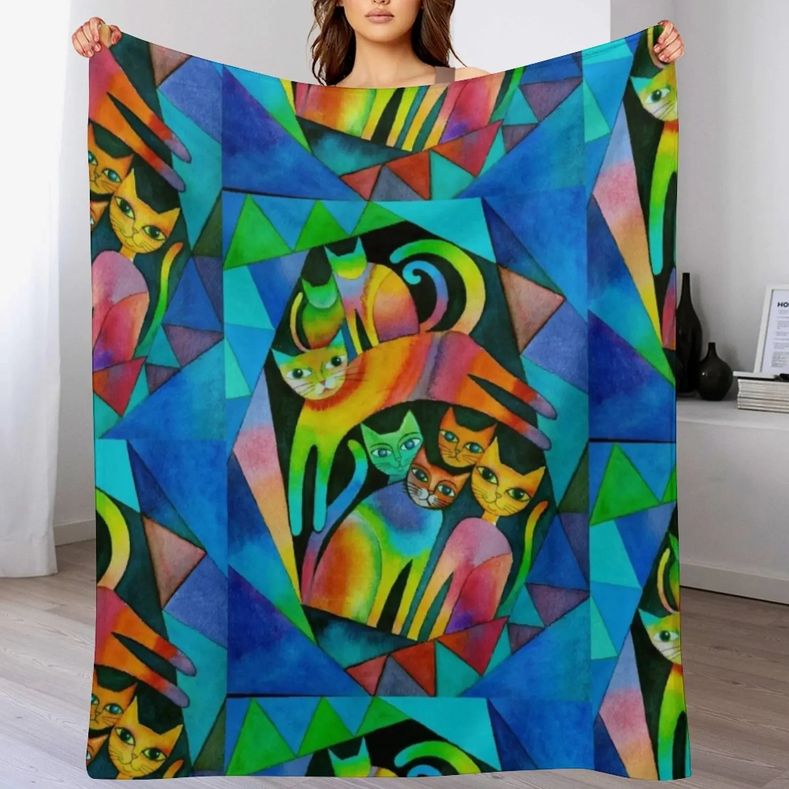 7 curious cats Throw Blanket Warm Cozy Throw Blanket for Living Room Couch