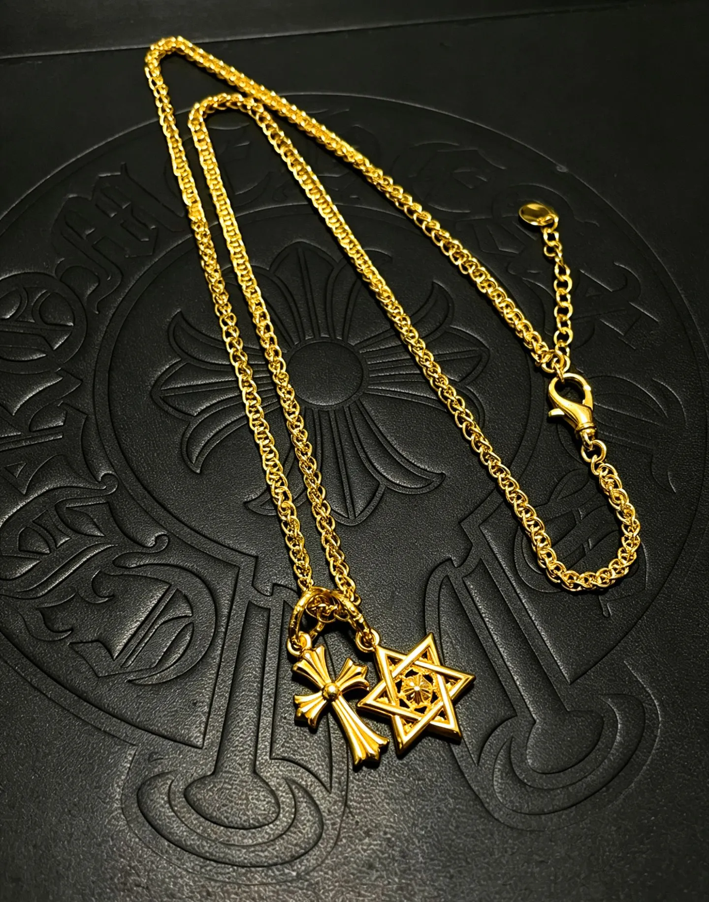 S925 sterling silver charm retro and old five-pointed star cross pendant necklace CH light luxury couple jewelry