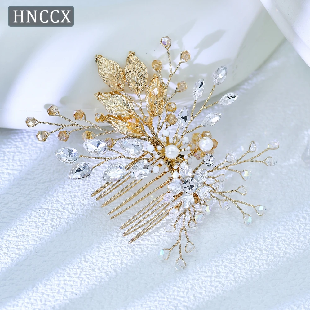 

Изысканный свадебный гребень для волос YouLaPan с кристаллами, золотистый, свадебные аксессуары для волос, ручная работа, жемчуг, цветы, украшение для головы HP67
