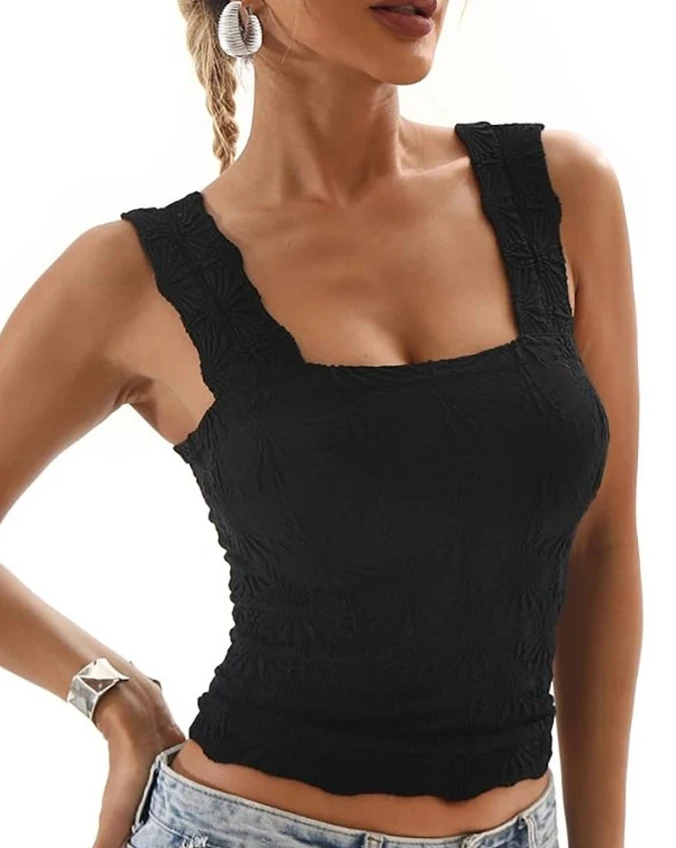 

Elegant Women's Summer Suspender 2024 Fashion New Jacquard Thick Shoulder Strap Vest Basic Versatile Top Casual Woman Clothes
