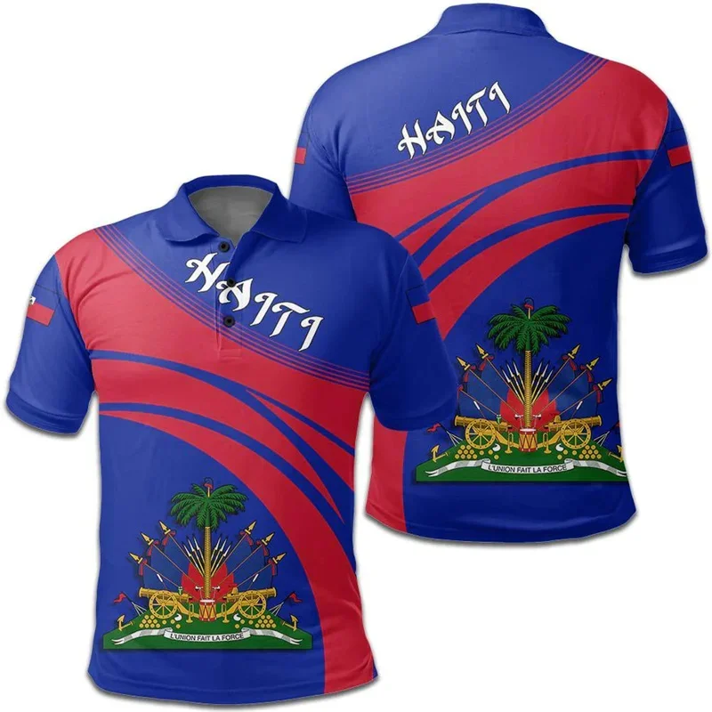 Summer Fashion New 3D Haiti Island National Flag Emblem Printing Polo Shirt Haiti Coat Of Arms Graphic Polo Shirts Y2k Tops Polo