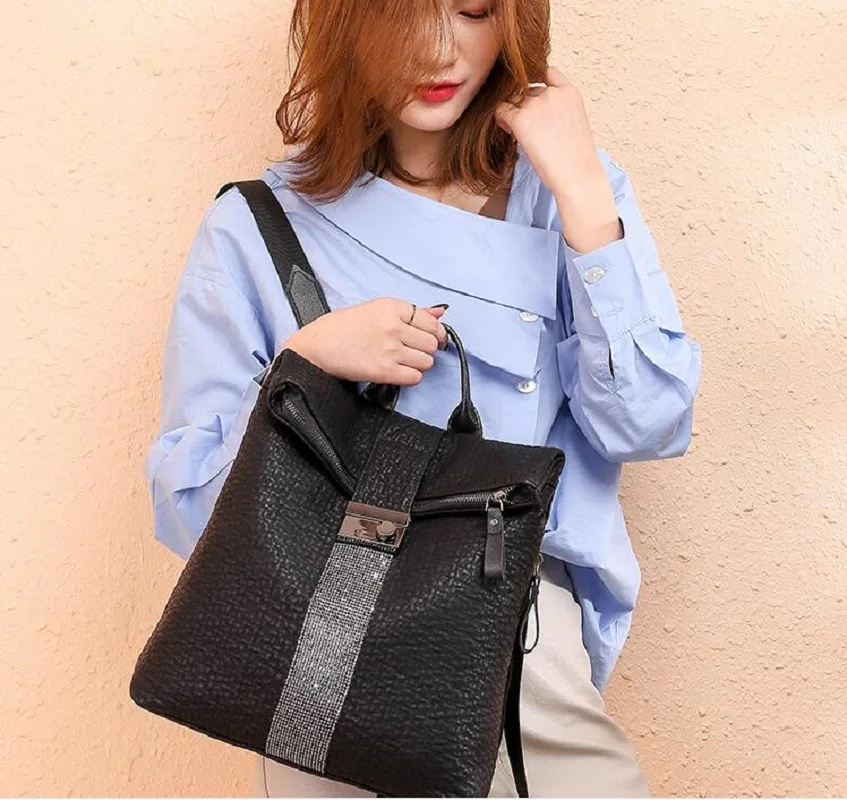 

2026 Korean Fashion Large Capacity Double Shoulder Bags Totes School Bag Women's Soft Leather Travel Backpacks Crossbody Bag