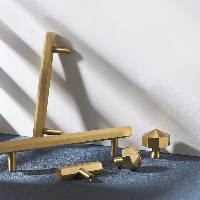 Brass Prismatic Kitchen Cabinet Handles Gold T Bar Drawer Knobs Longer Wardrobe Pulls Modern Copper Furniture Hardware 320mm