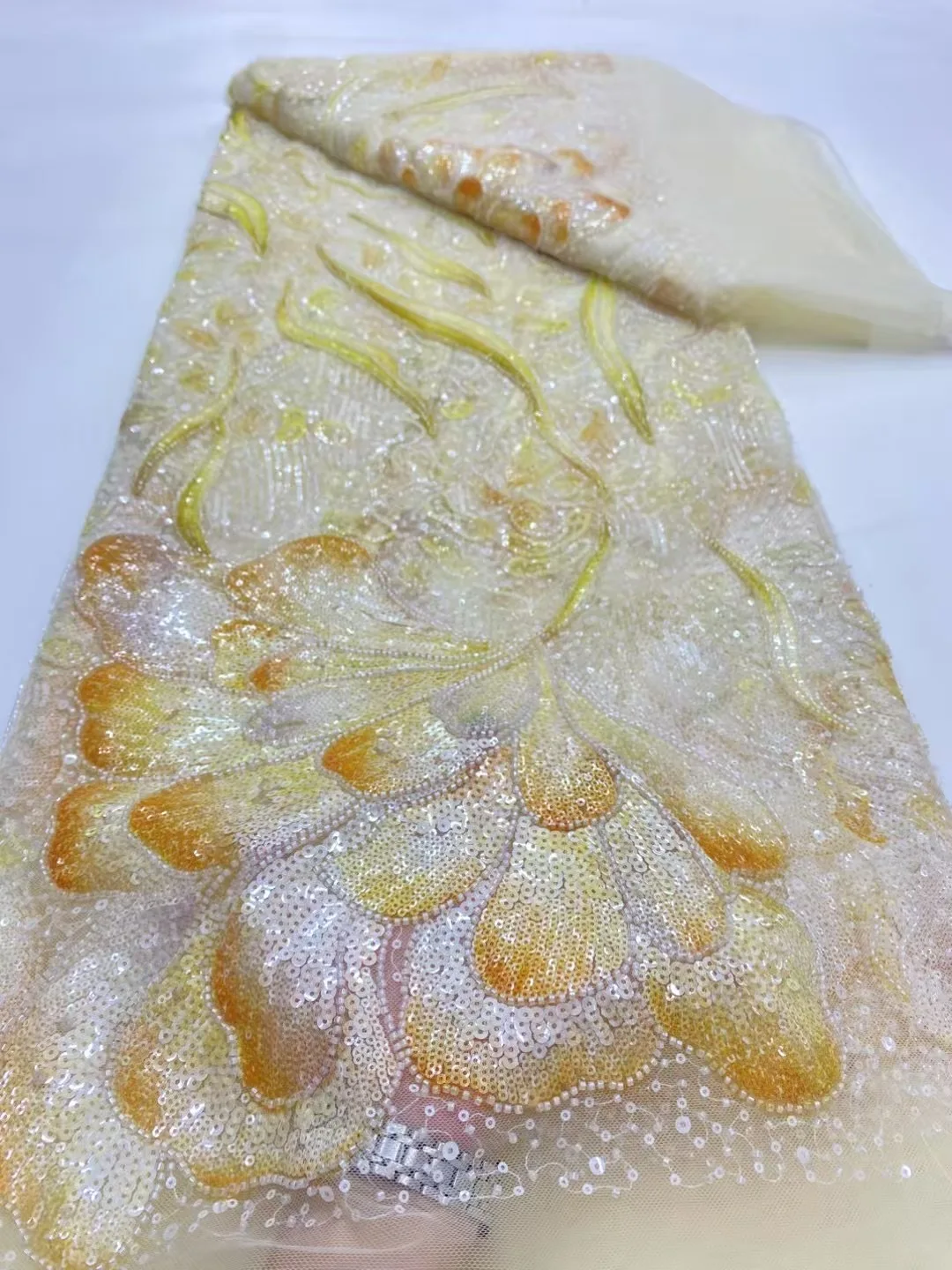 

Nigerian African French Guipure Tulle Lace Fabric Sequins Beaded Embroidery for Luxury Wedding Party Evening Dresses 5Yard 2025