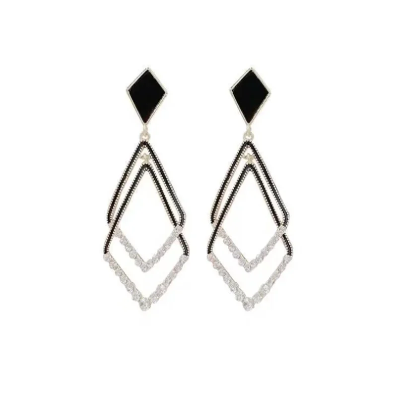 Fashion Black geometric diamond shape Dangle   Earrings  for Women Girl Gift Jewelry Wholesale image 3