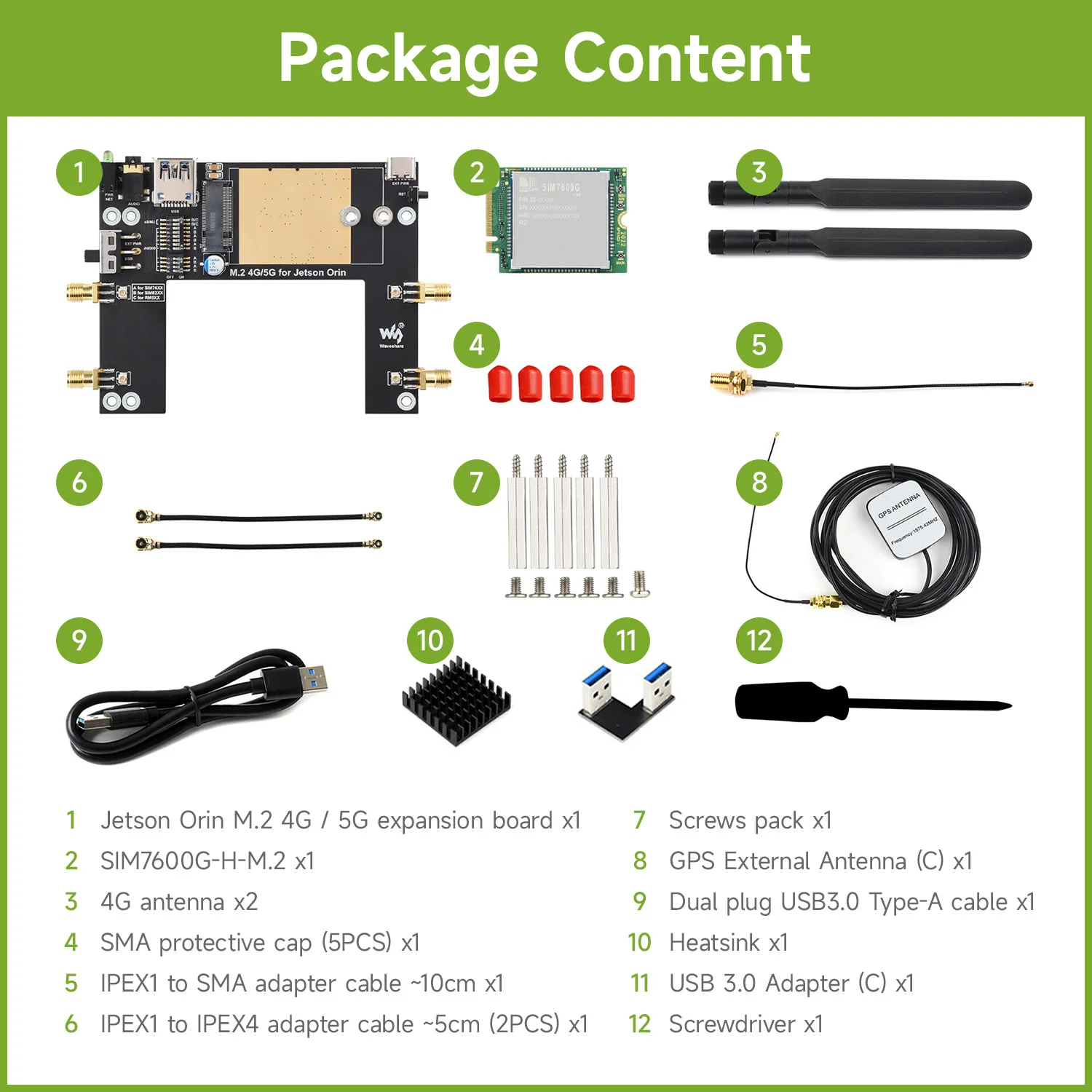 Waveshare 4G Module Expansion Board Designed For Jetson Orin, Includes SIM7600G-H-M.2 4G Module, Supports 4G/3G/2G