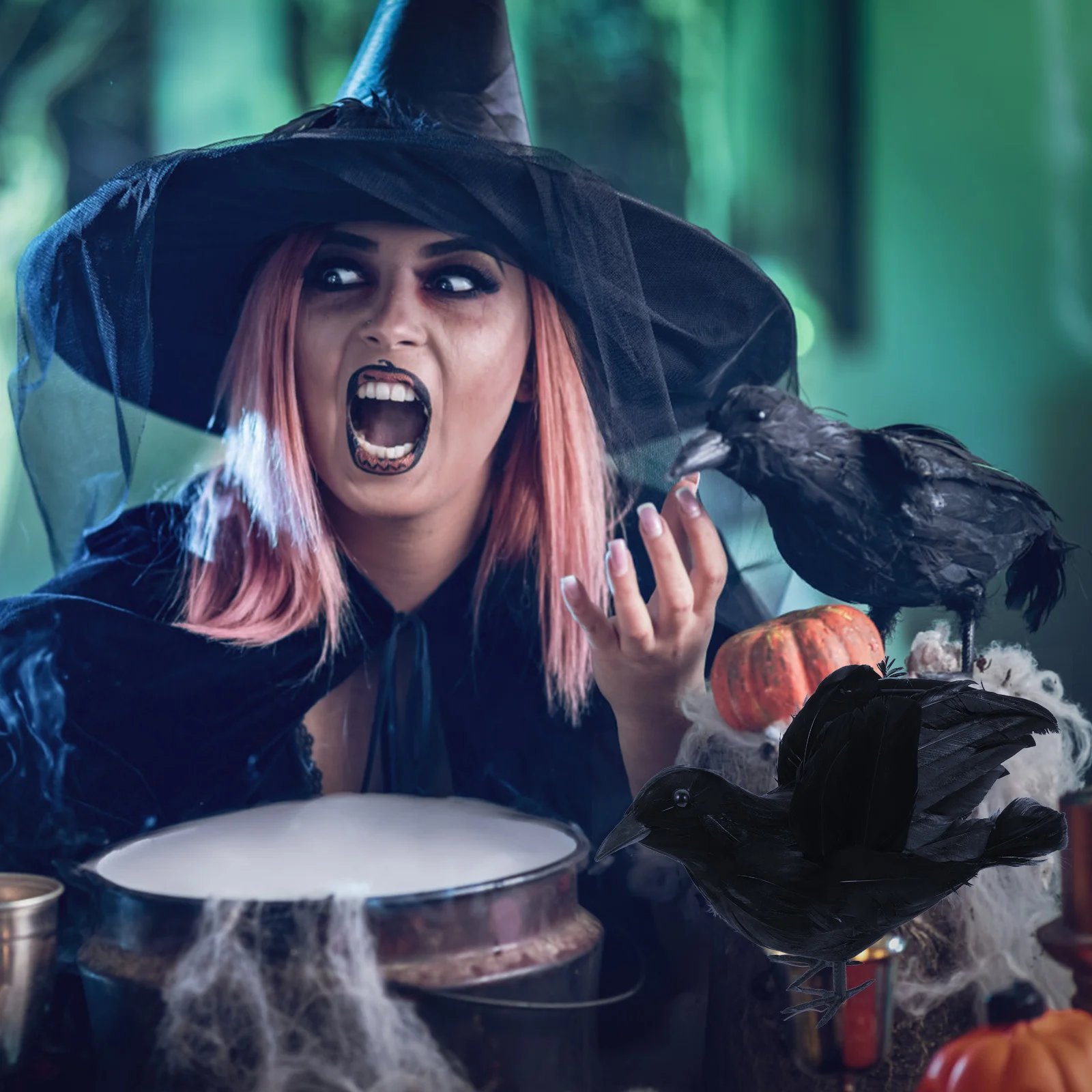 

6pcs Realistic Crow Models Halloween Decor Simulation Plume Crow Scary Party Props Haunted Decoration Festival Ornament