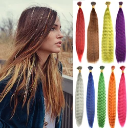 Feather Hair Extension 10Pieces Fake Hair I Tip Rainbow Synthetic Hair 16inch Hairpiece Feather for Hair Extension