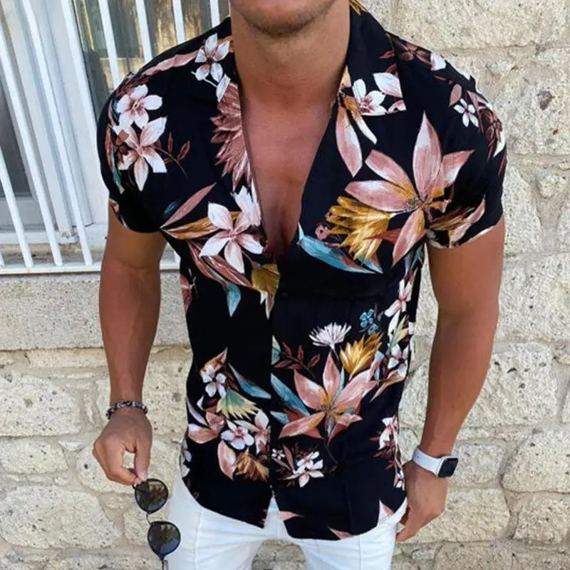 

Men's Printed Beach Shirt Cardigan Short Sleeve Floral Pattern British Style Thin Fabric Deformable Summer Casual Shirt