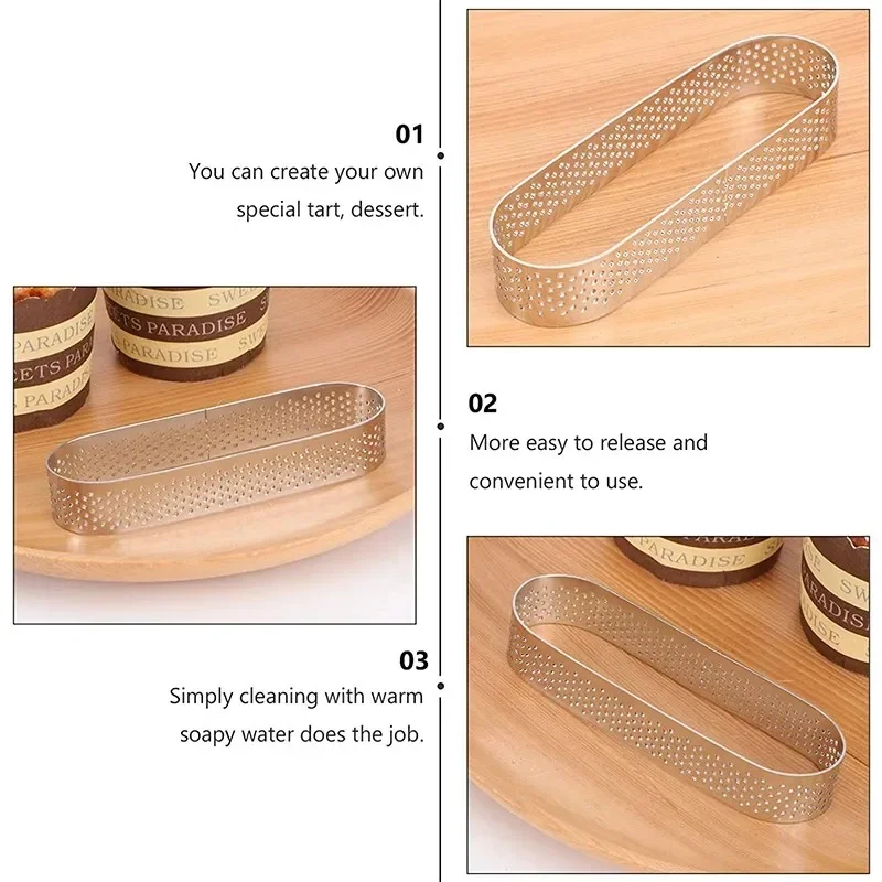 1/2Pc Oval Muffin Tart Rings Stainless Steel Porous Tart Ring Perforated Cake Mousse Mold Cookies Cutter Pastry Quiche Mold Tool