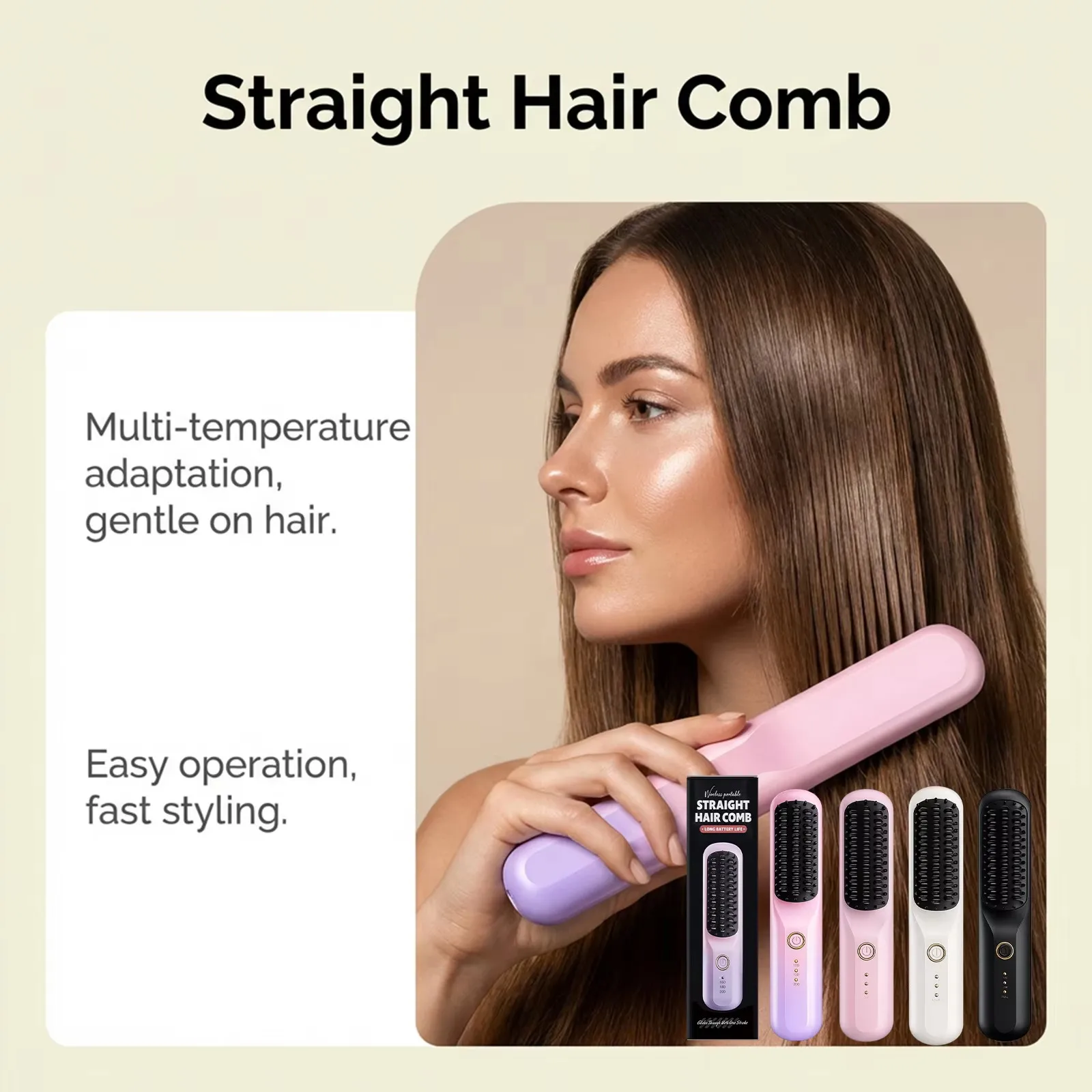 Hair Straightener Brush Anti Scald Electric Hair Straightener Brush Cordless Hair Styler Type C Charging Straightening Iron