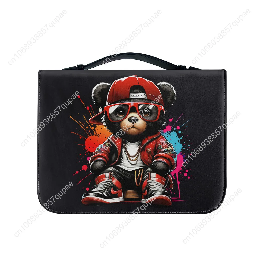 Kawaii Graffiti Bear Bible Bags Christian Gifts Personalized Cover Bible Pack Waterproof Leather Bag Pockets Package Case