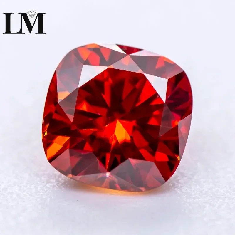 

Moissanite Stone Garnet Color Cushion Cut Lab Grow Diamond Gemstone for Charms Jewelry Rings Earring Making with GRA Certificate