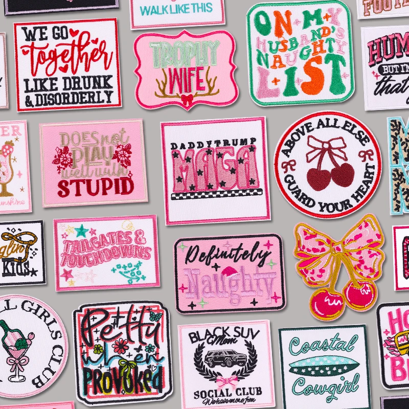 

Pink Style Letter Slogan Embroidered Patches Jackets Hats Backpack Embroidery Badges Iron On Patches For Clothing Sew Stickers