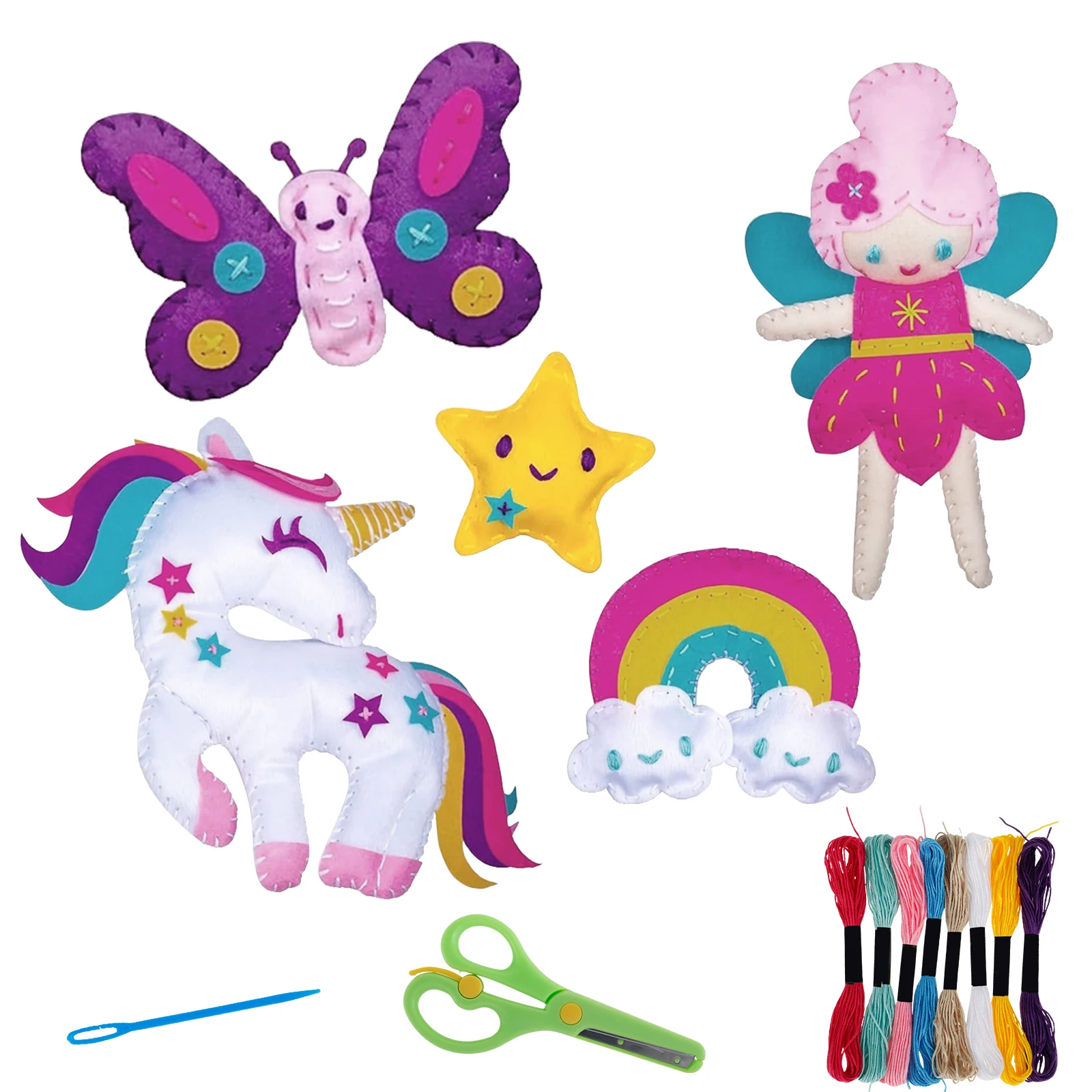 5 uds. De telas de costura DIY, Kit de fieltro para manualidad de unicornio para niños, Kits 5 uds. De telas de costura DIY, Kit de fieltro para manualidad de unicornio para niños, Kits