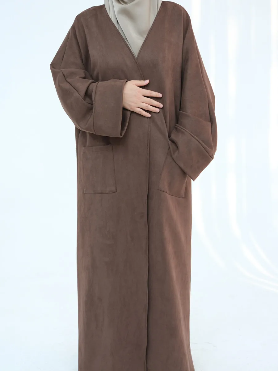 Muslim Turkey Dubai Abayas For Women Winter Warm Luxury Arabic Suede Fleece Kimono Cardigan Long Dress Ramadan Robe Femme Islam