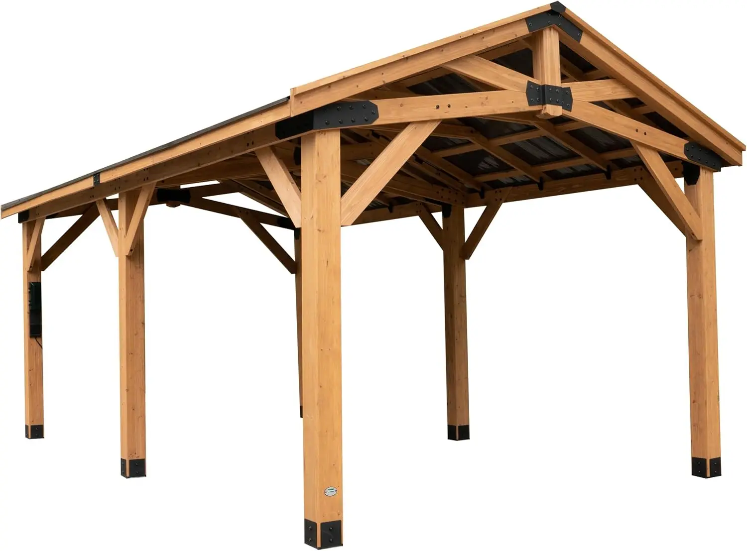 

NEW Backyard Discovery Norwood 20 ft. x 12 ft. All Cedar Wooden Carport Pavilion Gazebo with Hard Top Steel Roof Light Brown
