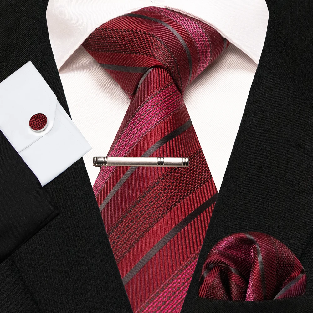8cm Seidenkrawatten für Herren, grün-schwarze Krawatten, kariert, gestreift, Krawatten-Set mit Einstecktuch, Manschettenknöpfen und Krawattenklammern, für Hochzeit, Business, Party. – Detail 15