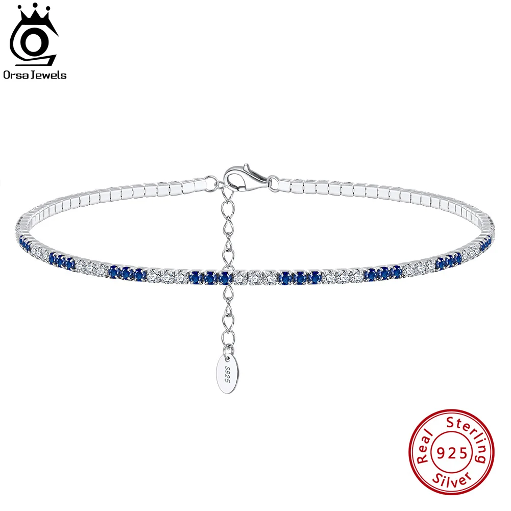 ORSA JEWELS 925 Sterling Silver Tennis Zirconia Anklet Women Summer Foot Chain Fashion Ankle for Girl Birthday Gift SA19