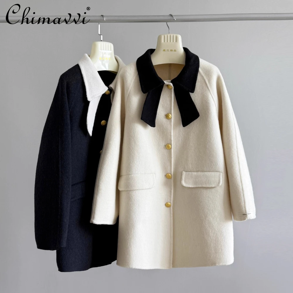 

Элегантное светское шерстяное пальто во французском стиле Хепберн, однобортное шерстяное двустороннее пальто с длинными рукавами для женщин, зимние