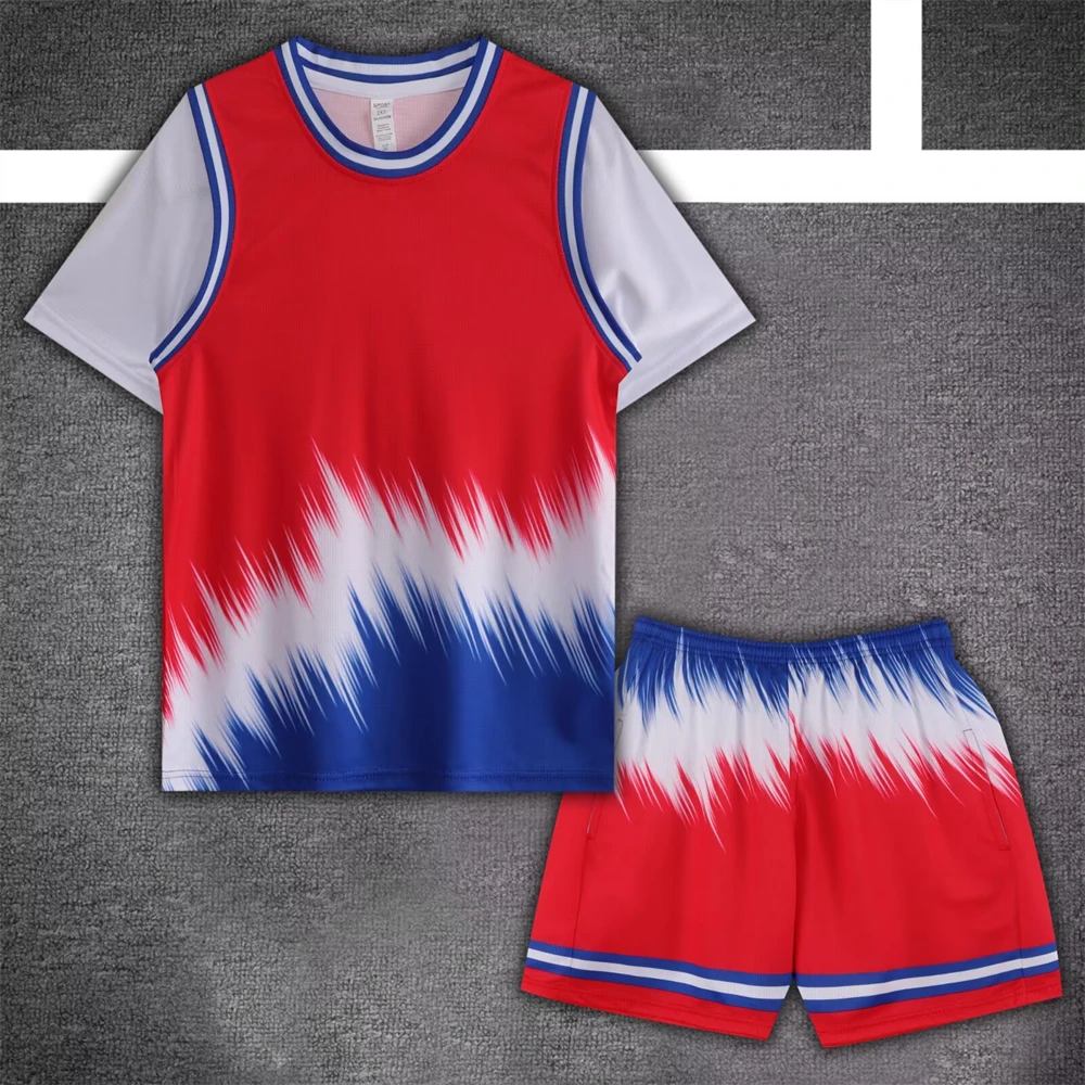 

Fake two pieces Football Jersey for Boys Soccer Uniform Sets Quick-drying Children Sports Clothes