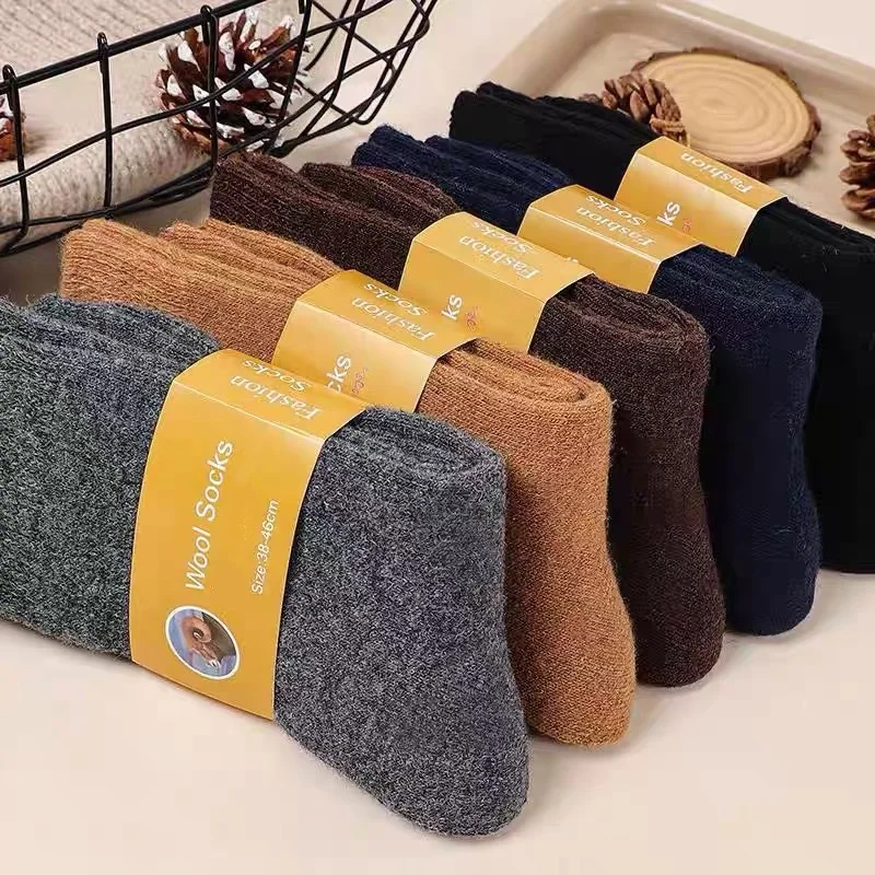 

4Pairs/ Socks Men Super Thicker Solid Sock Wool Warm Socks Against Cold Snow Merino Wool Winter Warm Casual Male Socks EU38-46