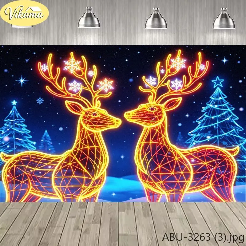 VIKAMA Neon Christmas Tree Tapestry, Cyber Lines Christmas Background Cloth, Living Room Party Wall Decor
