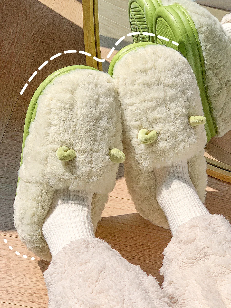 New Winter Lovely Women's Slippers Home Cute Cartoon Cotton Slippers Christmas Deer Non-Slip House Shoes