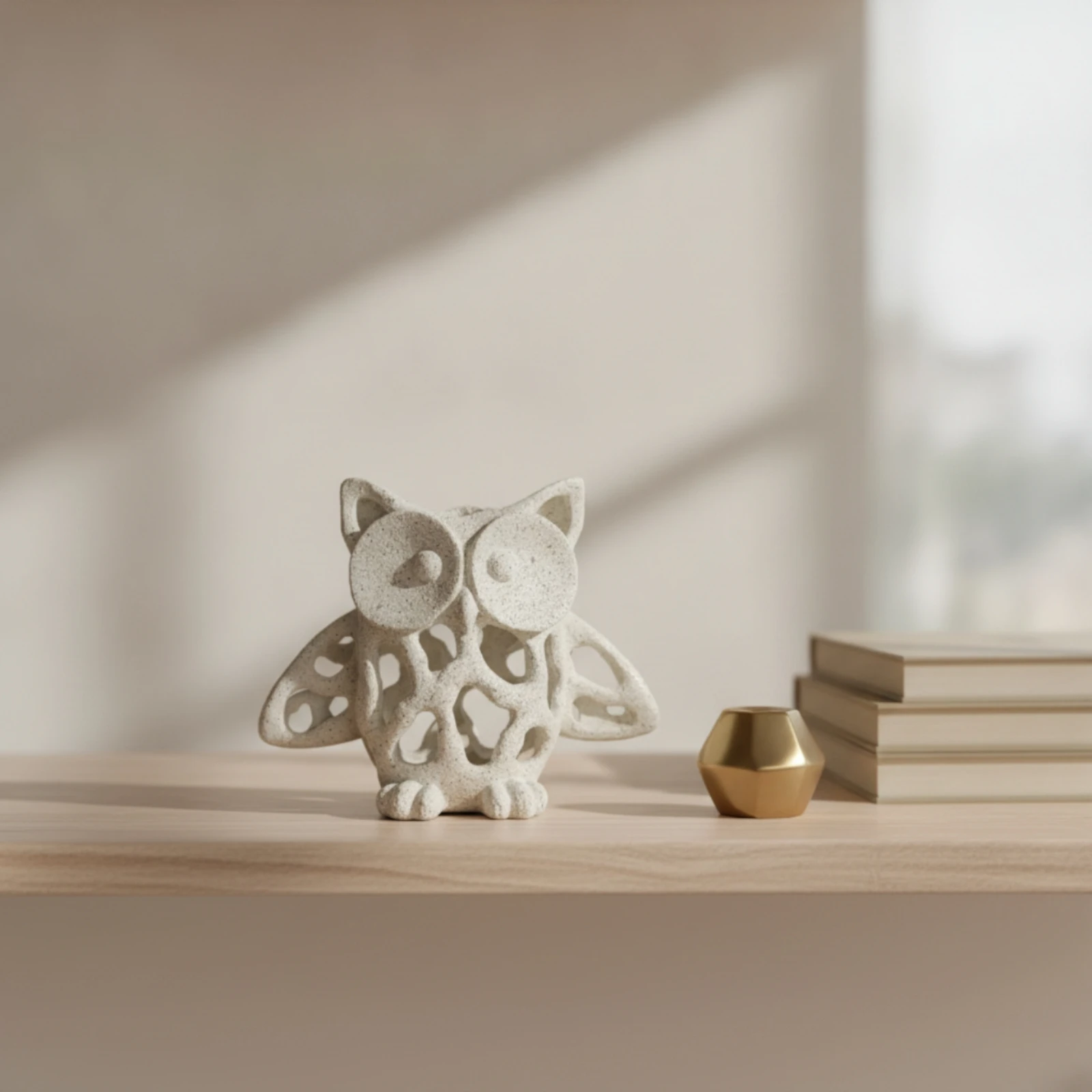 Owl Figurine with Openwork Body Eye-Catching Owl Figurine Sculpture Textured Decor Small for Bookshelf, Desk