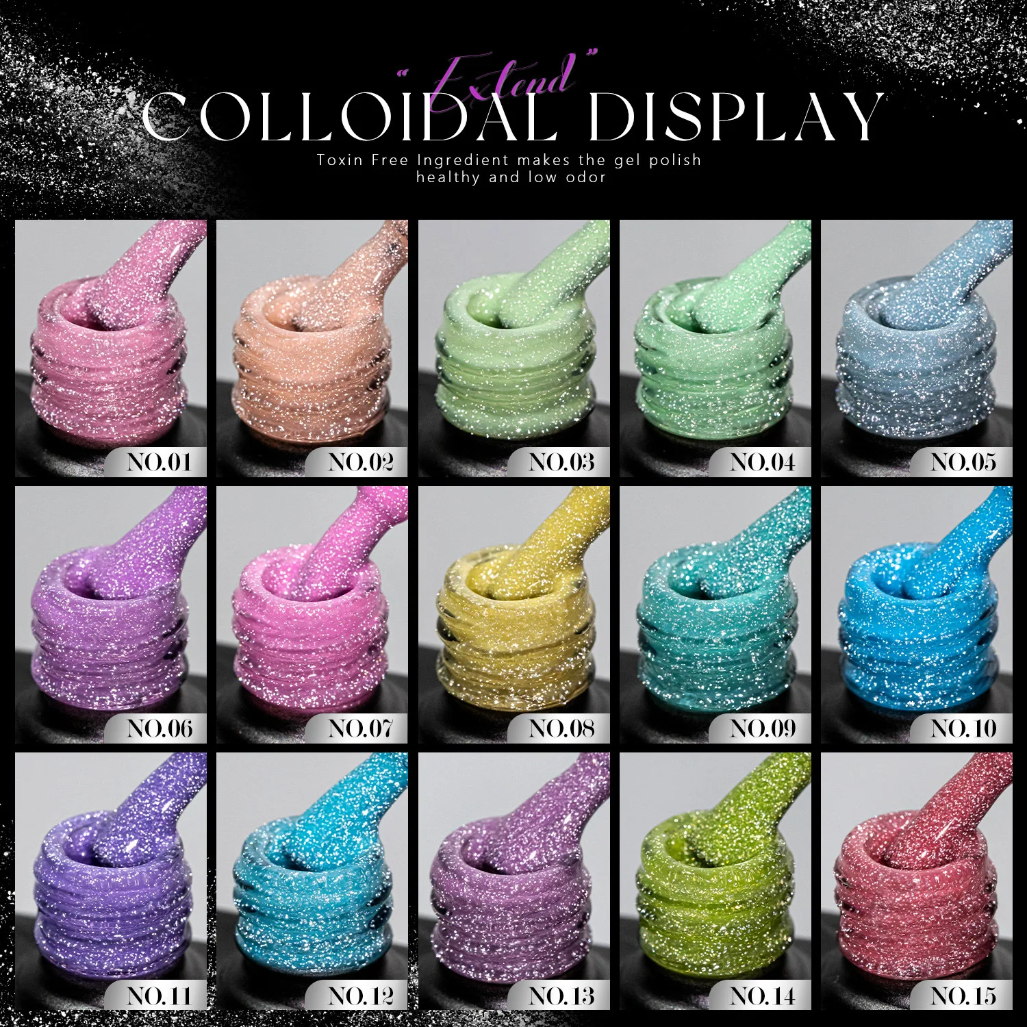 Vendeeni 15 colori fluorescente glitter diamante spezzato smalto gel lucido Soak Off UV LED gel vernici decorazione unghie artistiche