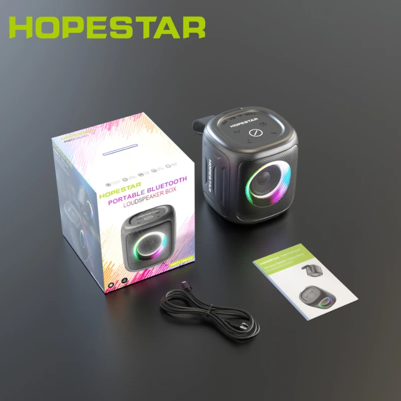 HOPESTAR Party100mini Wireless Bluetooth Speakers Led Light Portable High Power Subwoofer Powerful 2400mah Battery for Computer